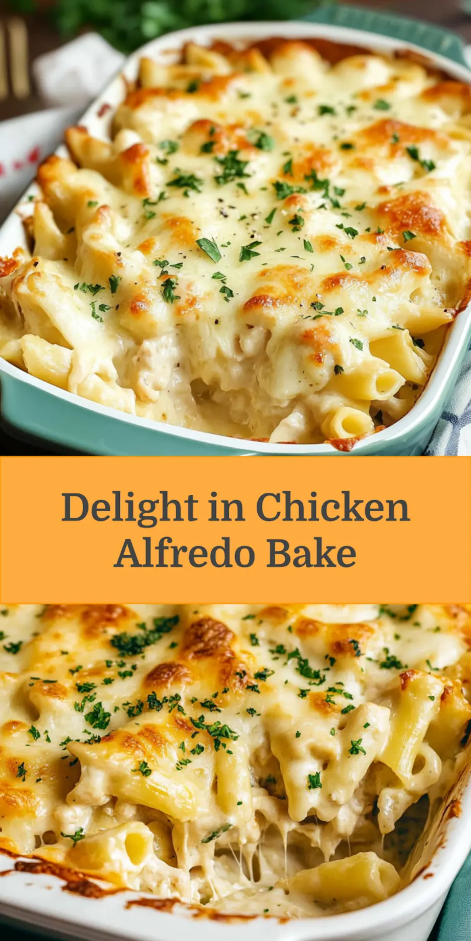 CHICKEN ALFREDO BAKE centered hero view, clean and uncluttered_pin