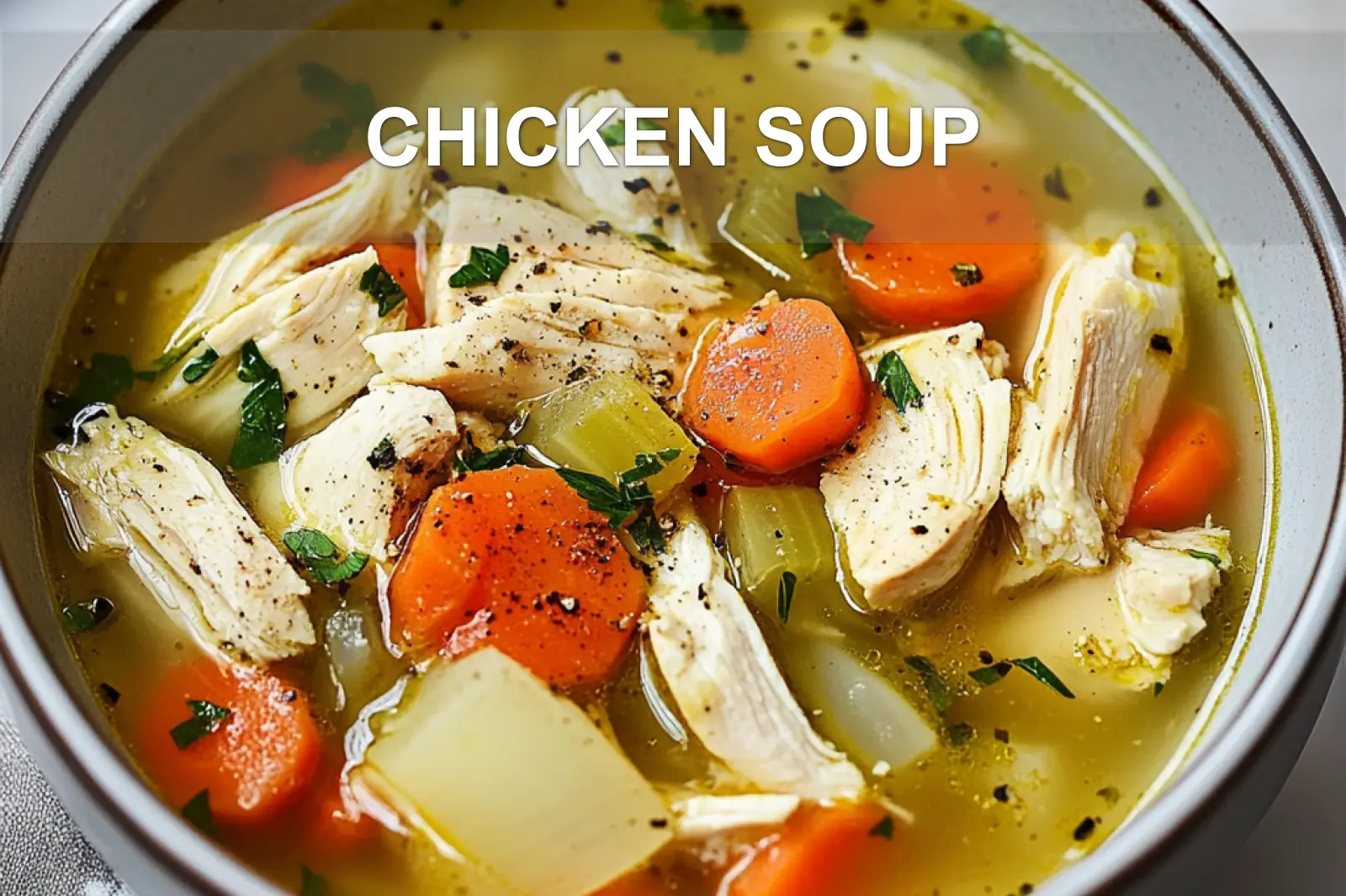 CHICKEN SOUP centered hero view, clean and uncluttered