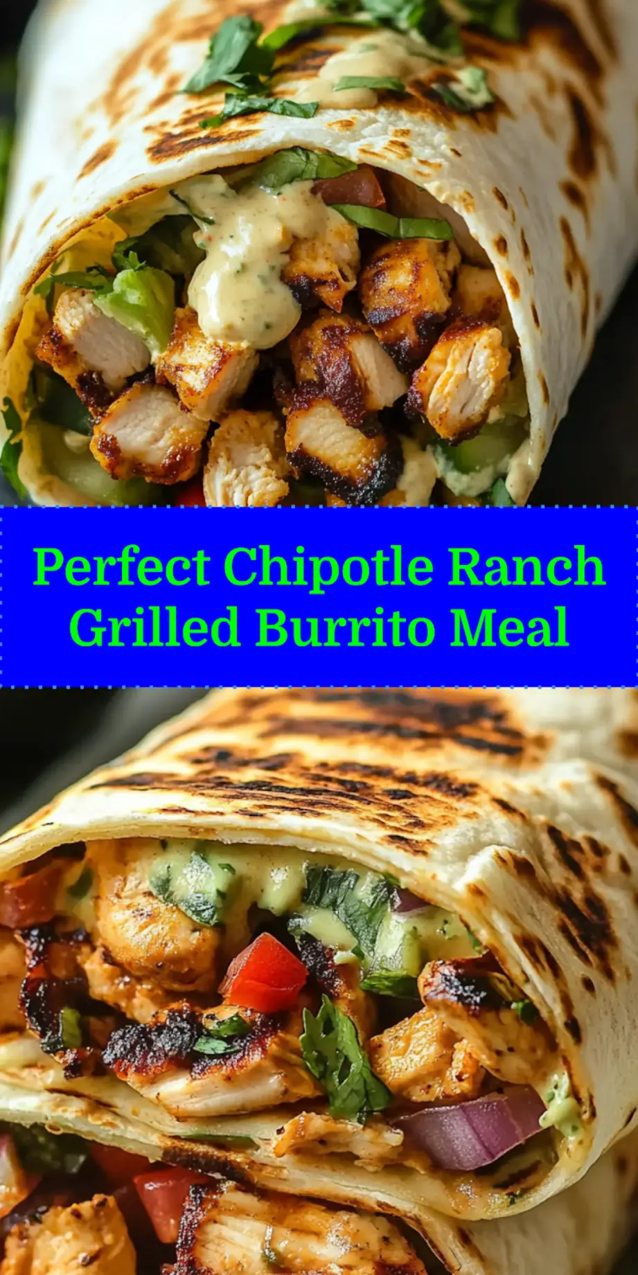 CHIPOTLE RANCH GRILLED CHICKEN BURRITO centered hero view, clean and uncluttered_pin