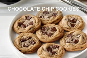 CHOCOLATE CHIP COOKIES centered hero view, clean and uncluttered