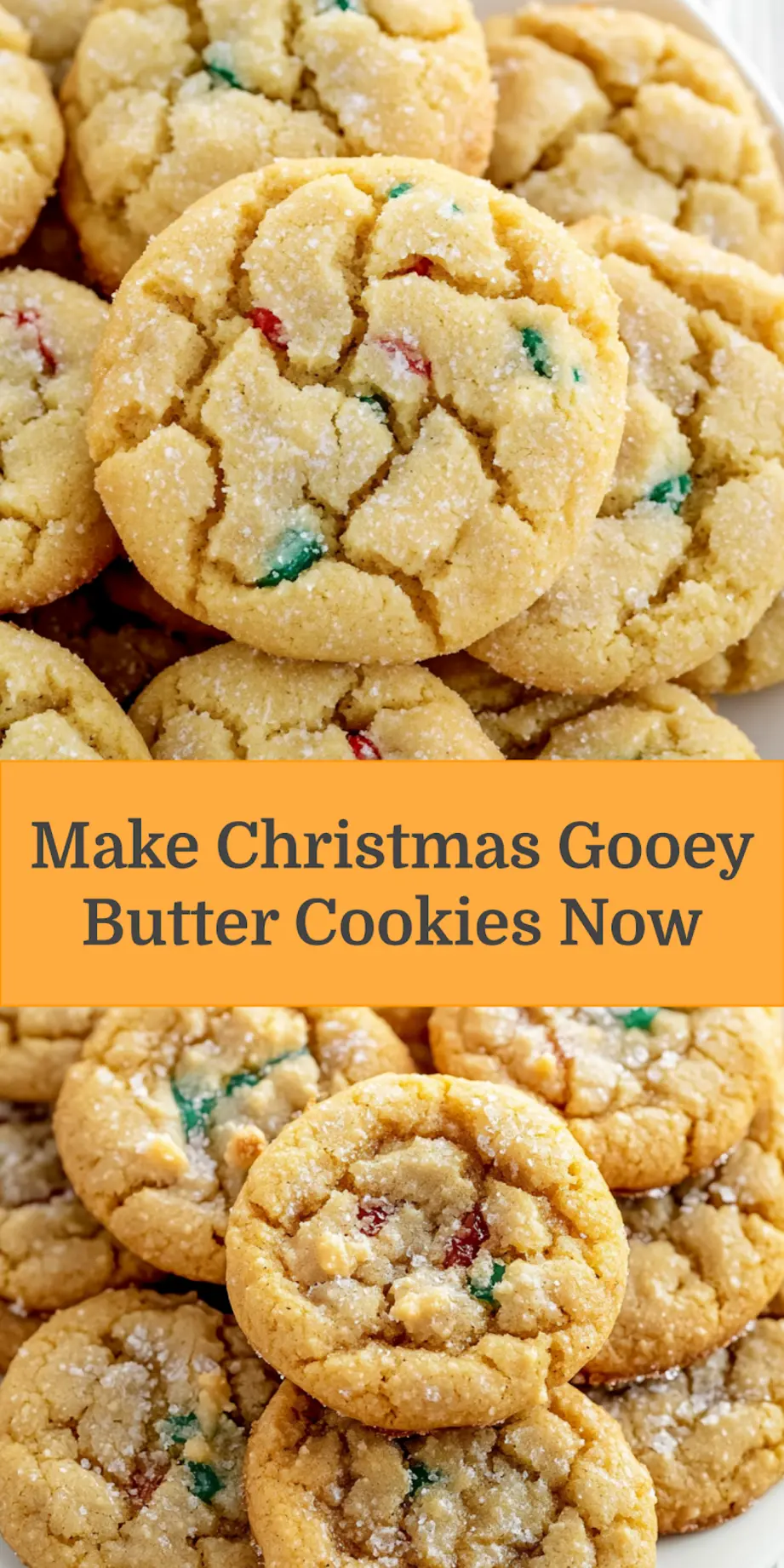 CHRISTMAS GOOEY BUTTER COOKIES centered hero view, clean and uncluttered_pin