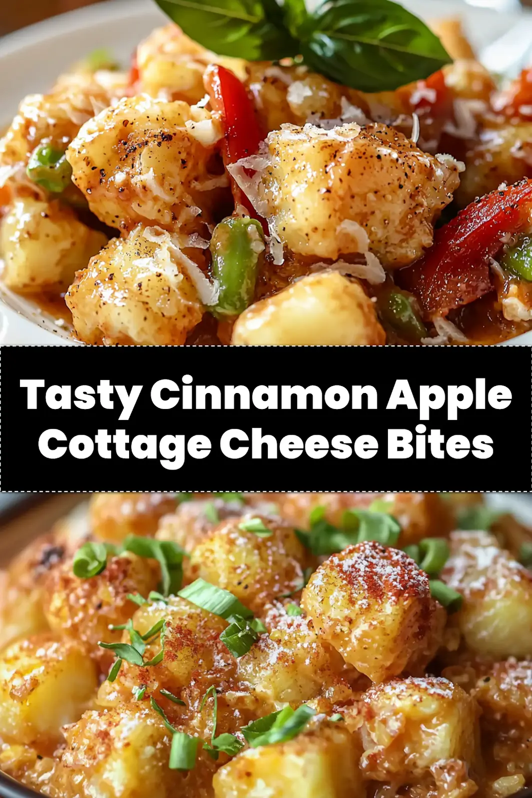 CINNAMON APPLE COTTAGE CHEESE BITES centered hero view, clean and uncluttered_pin
