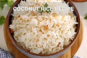 COCONUT RICE RECIPE centered hero view, clean and uncluttered