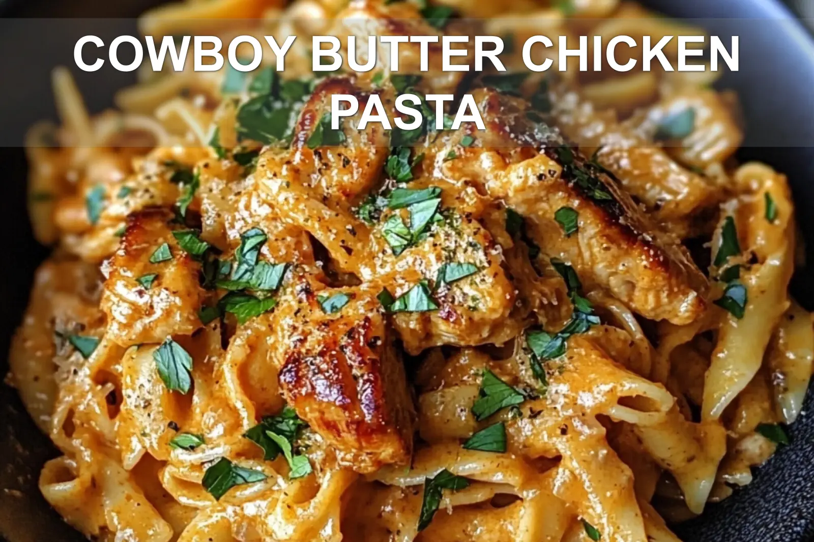 How to Make Cowboy Butter Chicken Pasta Fast and Easy 2 COWBOY BUTTER CHICKEN PASTA centered hero view, clean and uncluttered