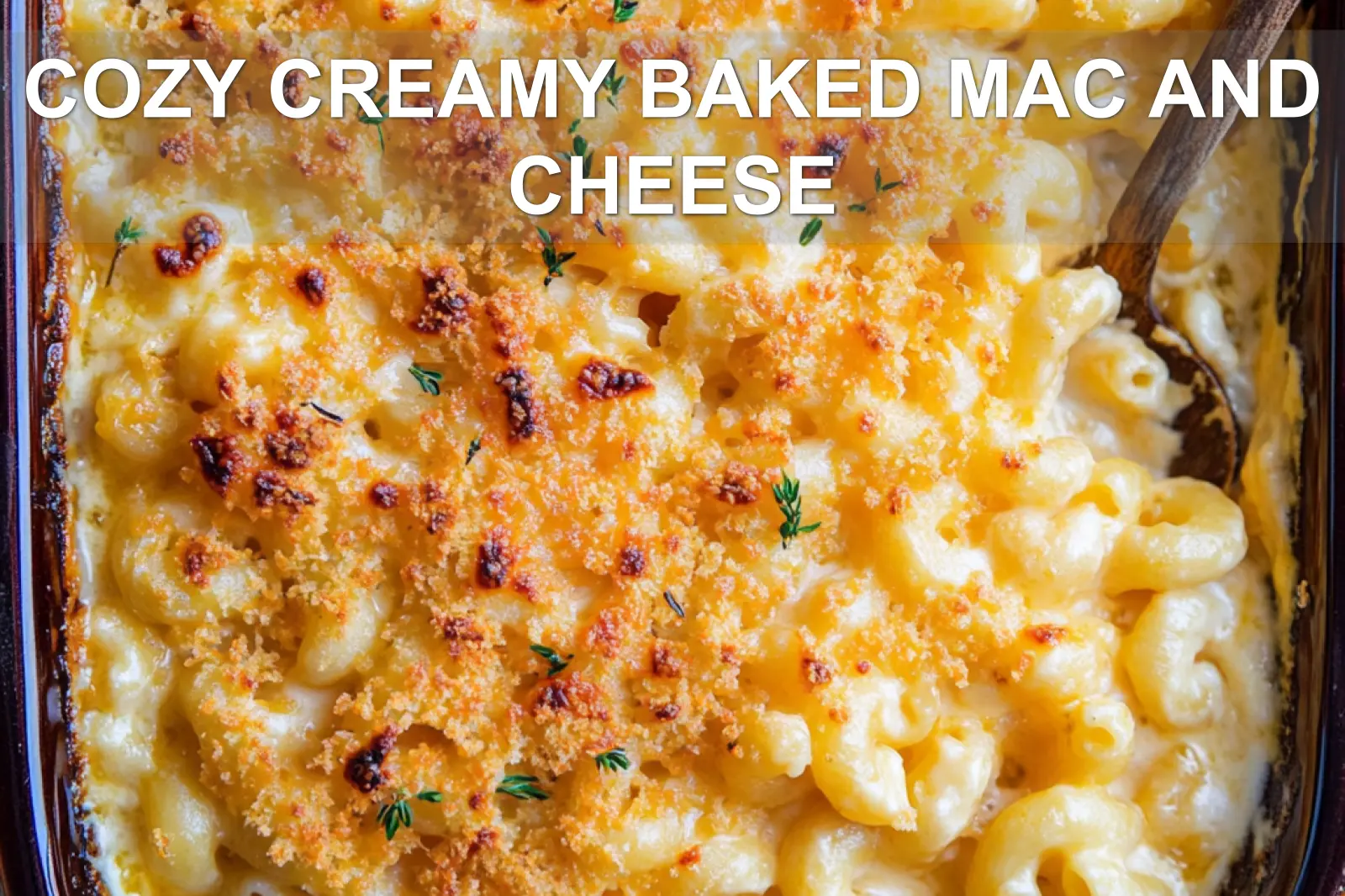 Love Cozy Creamy Baked Mac and Cheese? Try This Recipe 2 COZY CREAMY BAKED MAC AND CHEESE centered hero view, clean and uncluttered