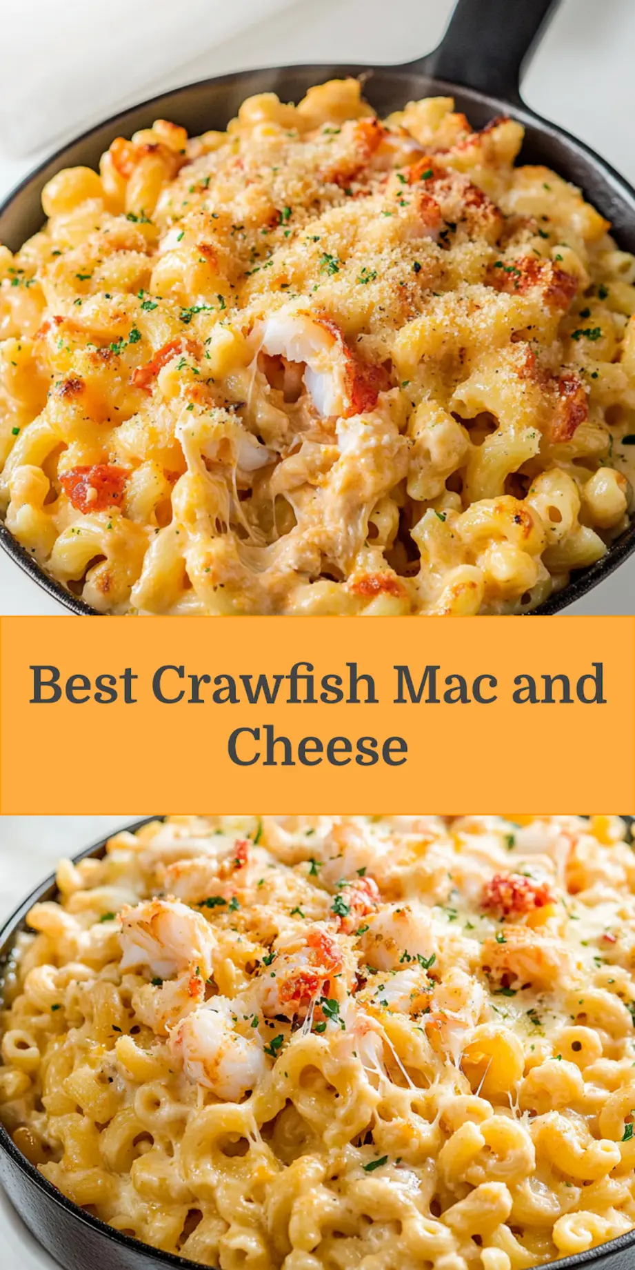 CRAWFISH MAC AND CHEESE centered hero view, clean and uncluttered