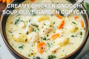 CREAMY CHICKEN GNOCCHI SOUP OLIVE GARDEN COPYCAT centered hero view, clean and uncluttered
