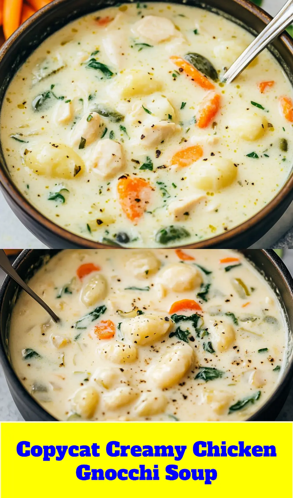 Best Creamy Chicken Gnocchi Soup Olive Garden Taste 4 CREAMY CHICKEN GNOCCHI SOUP OLIVE GARDEN COPYCAT centered hero view, clean and uncluttered_pin