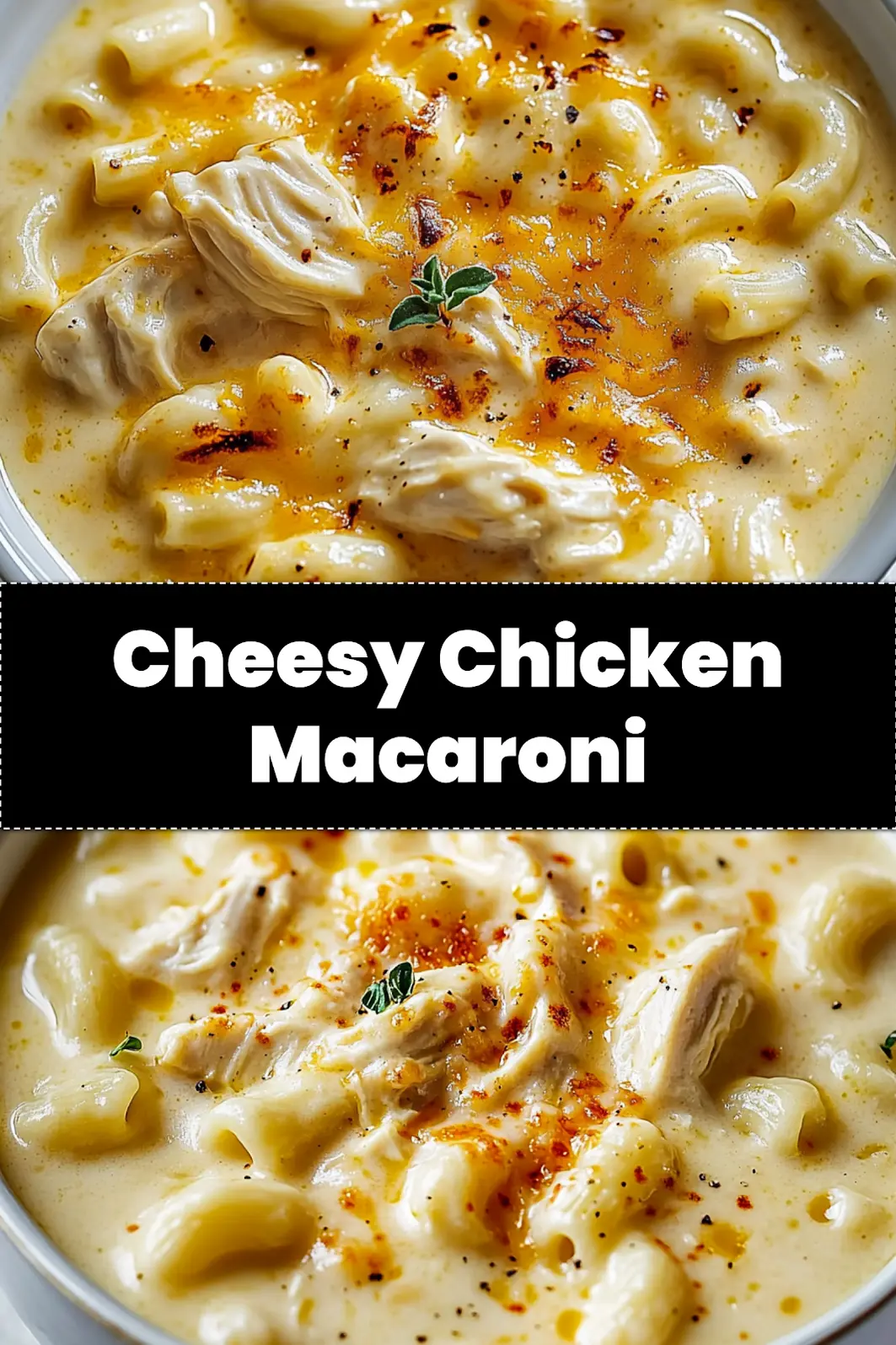 How to Make Creamy Chicken Macaroni Cheese Soup 4 Creamy chicken macaroni cheese soup served in a bowl with fresh garnish