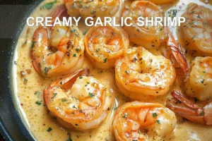 Creamy Garlic Shrimp: Your New Delicious Obsession CREAMY GARLIC SHRIMP centered hero view, clean and uncluttered