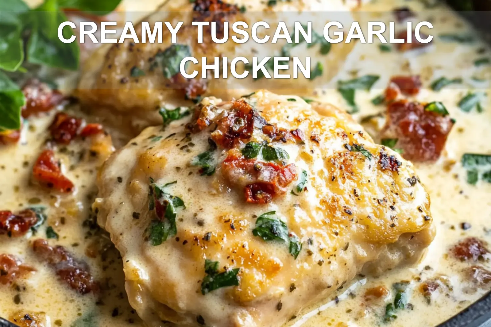 CREAMY TUSCAN GARLIC CHICKEN centered hero view, clean and uncluttered
