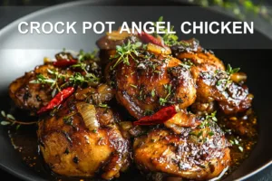CROCK POT ANGEL CHICKEN centered hero view, clean and uncluttered
