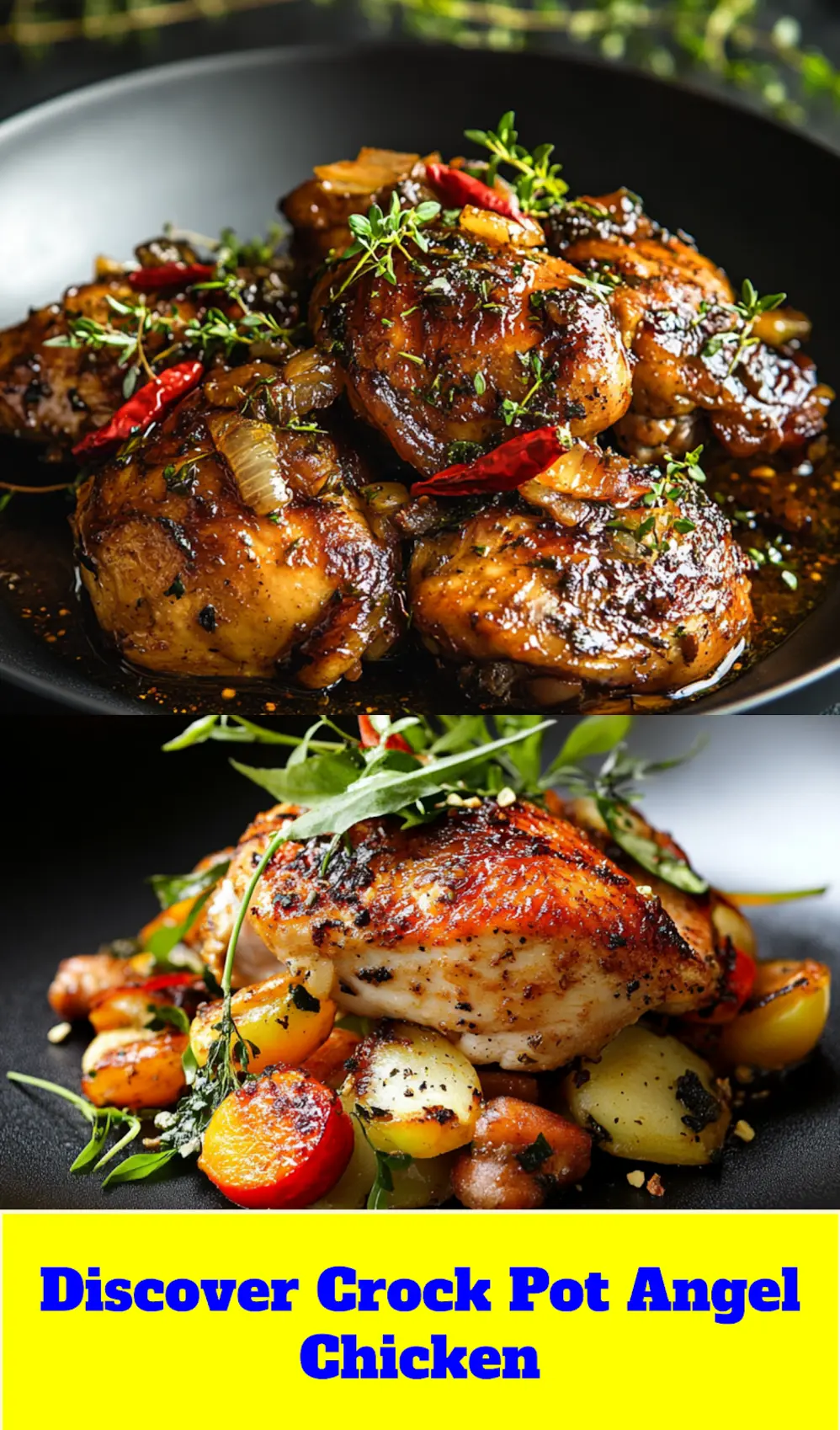 CROCK POT ANGEL CHICKEN centered hero view, clean and uncluttered_pin