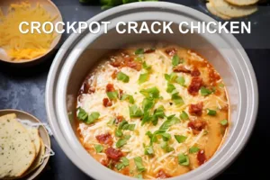 How to Make Crockpot Crack Chicken: Easy and Delicious CROCKPOT CRACK CHICKEN centered hero view, clean and uncluttered