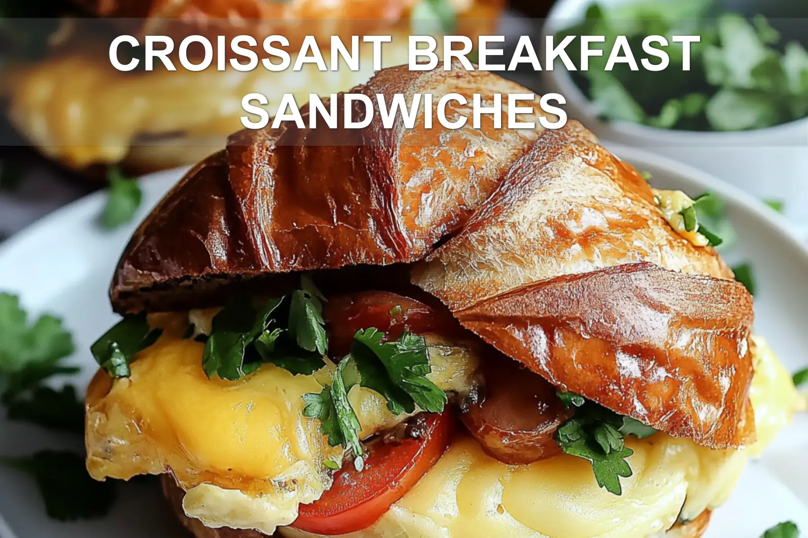 CROISSANT BREAKFAST SANDWICHES centered hero view, clean and uncluttered