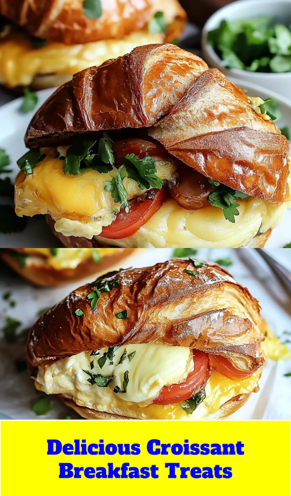 CROISSANT BREAKFAST SANDWICHES centered hero view, clean and uncluttered_pin