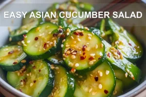 EASY ASIAN CUCUMBER SALAD centered hero view, clean and uncluttered