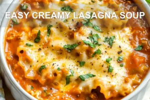 EASY CREAMY LASAGNA SOUP centered hero view, clean and uncluttered