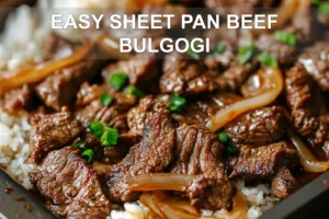EASY SHEET PAN BEEF BULGOGI centered hero view, clean and uncluttered