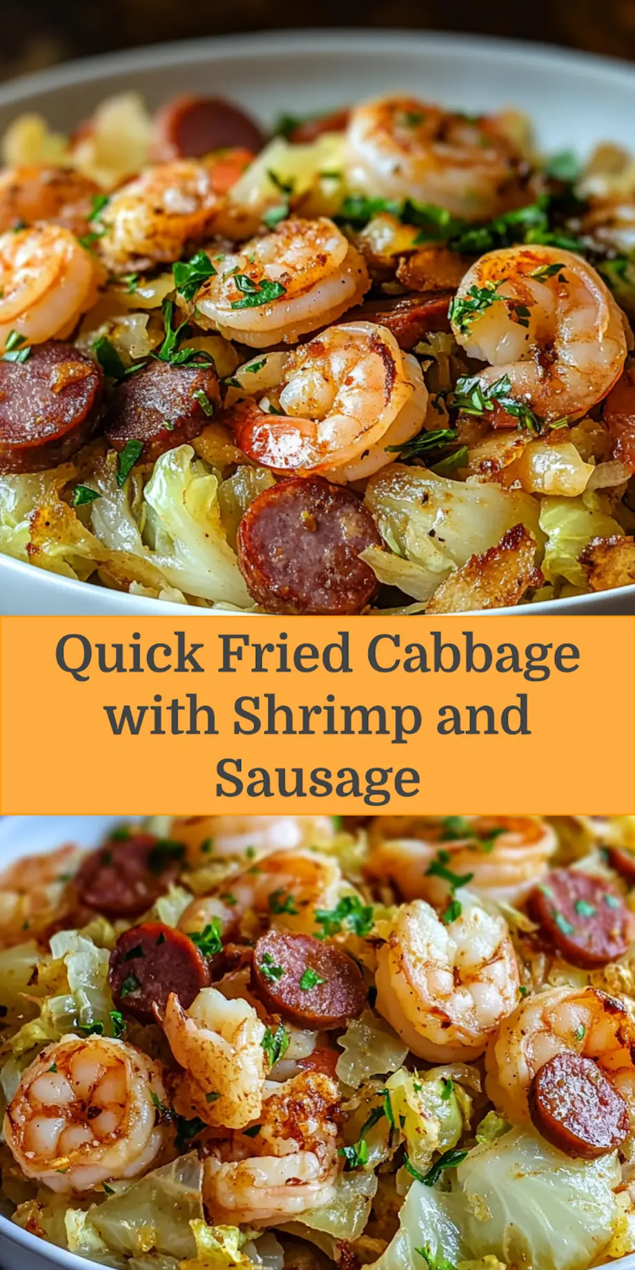 FRIED CABBAGE WITH SHRIMP AND SAUSAGE centered hero view, clean and uncluttered_pin