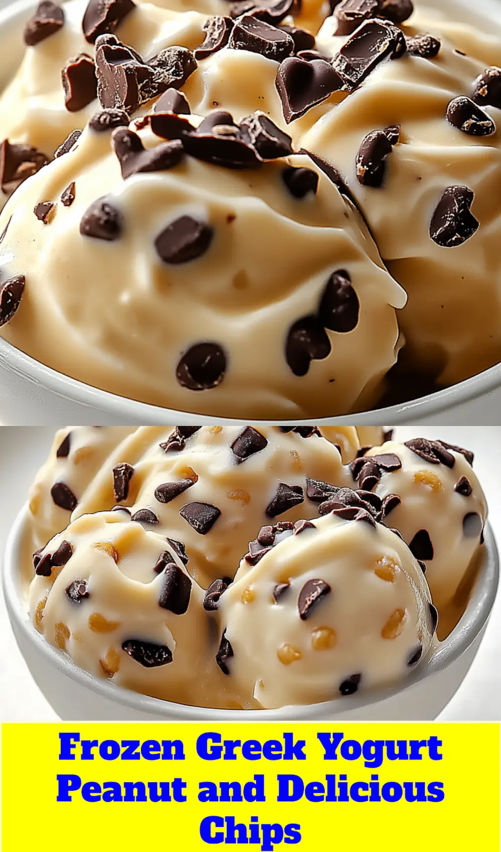 How to Make Frozen Greek Yogurt Peanut Chocolate Chips 4 FROZEN GREEK YOGURT PEANUT WITH CHOCOLATE CHIPS centered hero view, clean and uncluttered_pin