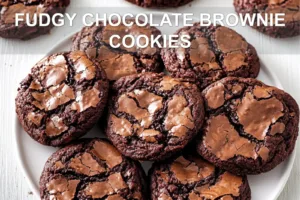 FUDGY CHOCOLATE BROWNIE COOKIES centered hero view, clean and uncluttered
