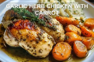 GARLIC HERB CHICKEN WITH CARROT centered hero view, clean and uncluttered