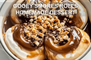 GOOEY SMORES ROLLS HOMEMADE DESSERT centered hero view, clean and uncluttered