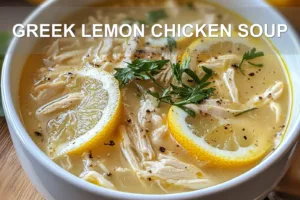 GREEK LEMON CHICKEN SOUP centered hero view, clean and uncluttered