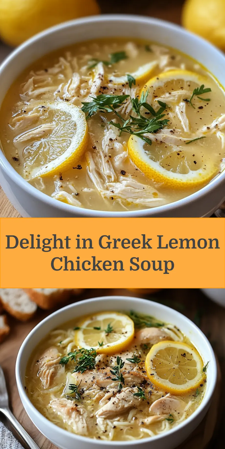 GREEK LEMON CHICKEN SOUP centered hero view, clean and uncluttered_pin