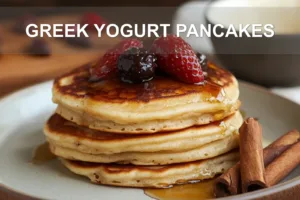 GREEK YOGURT PANCAKES centered hero view, clean and uncluttered