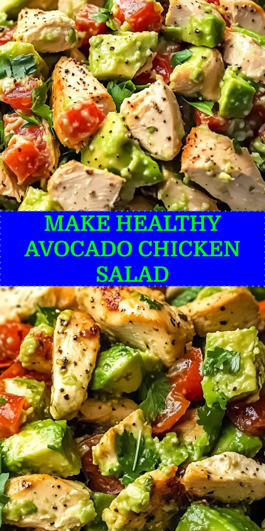 Healthy Avocado Chicken Salad centered hero view, clean and uncluttered_pin
