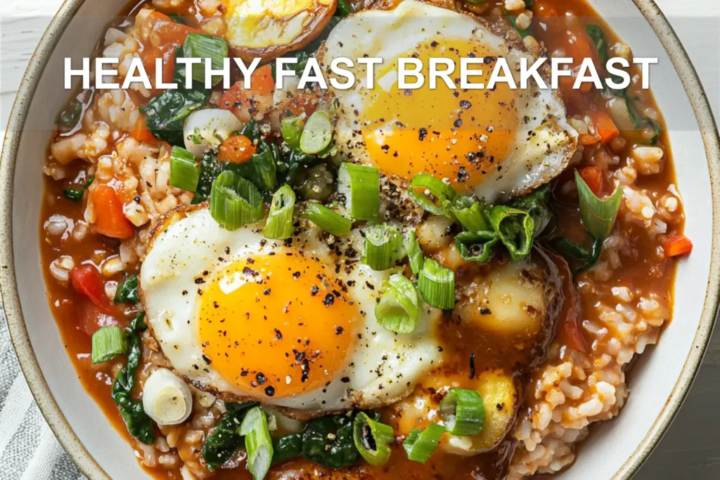 HEALTHY FAST BREAKFAST centered hero view, clean and uncluttered