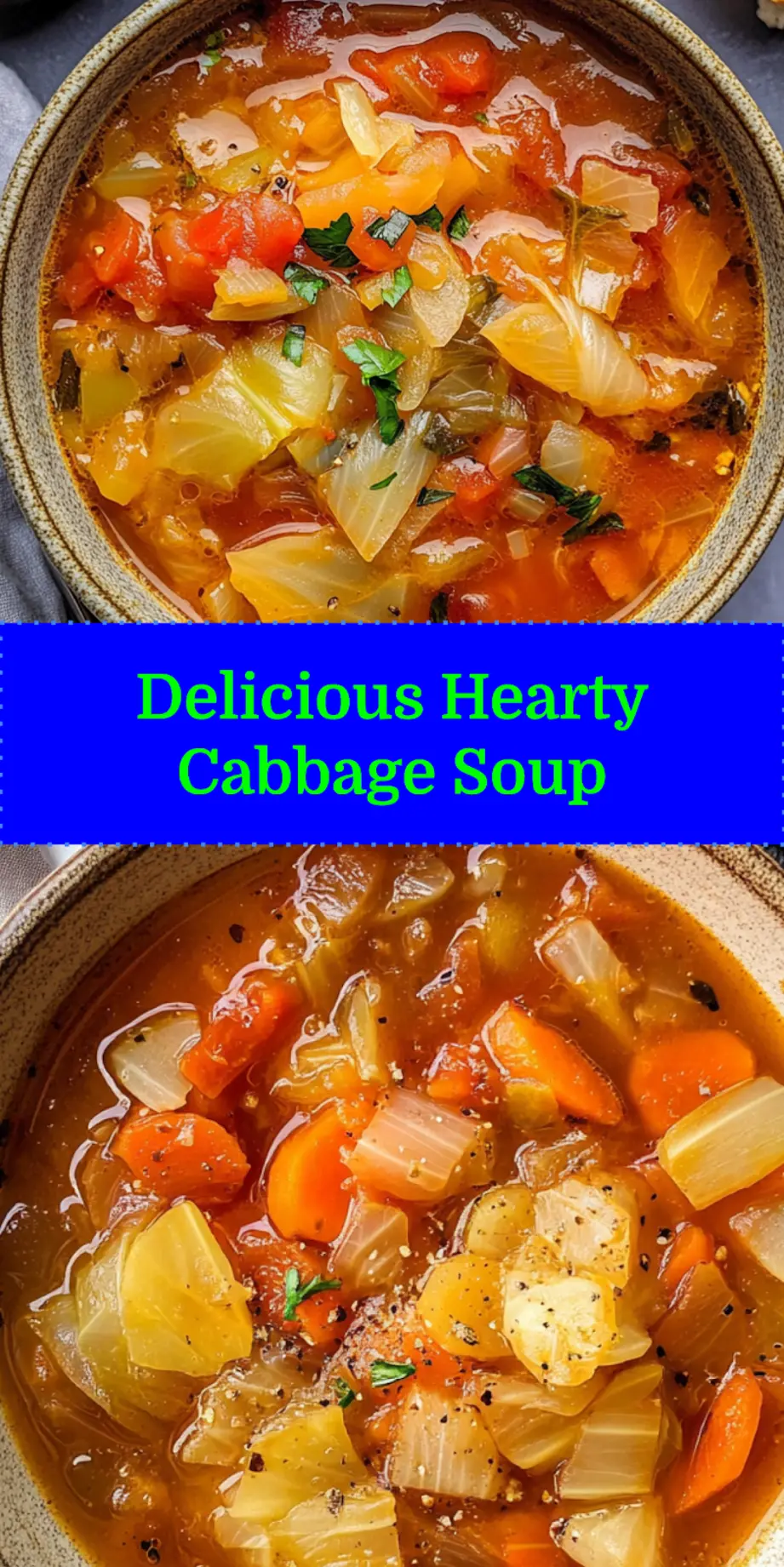 Make Hearty Cabbage Soup: Easy Delicious Comfort Food 4 HEARTY CABBAGE SOUP centered hero view, clean and uncluttered_pin