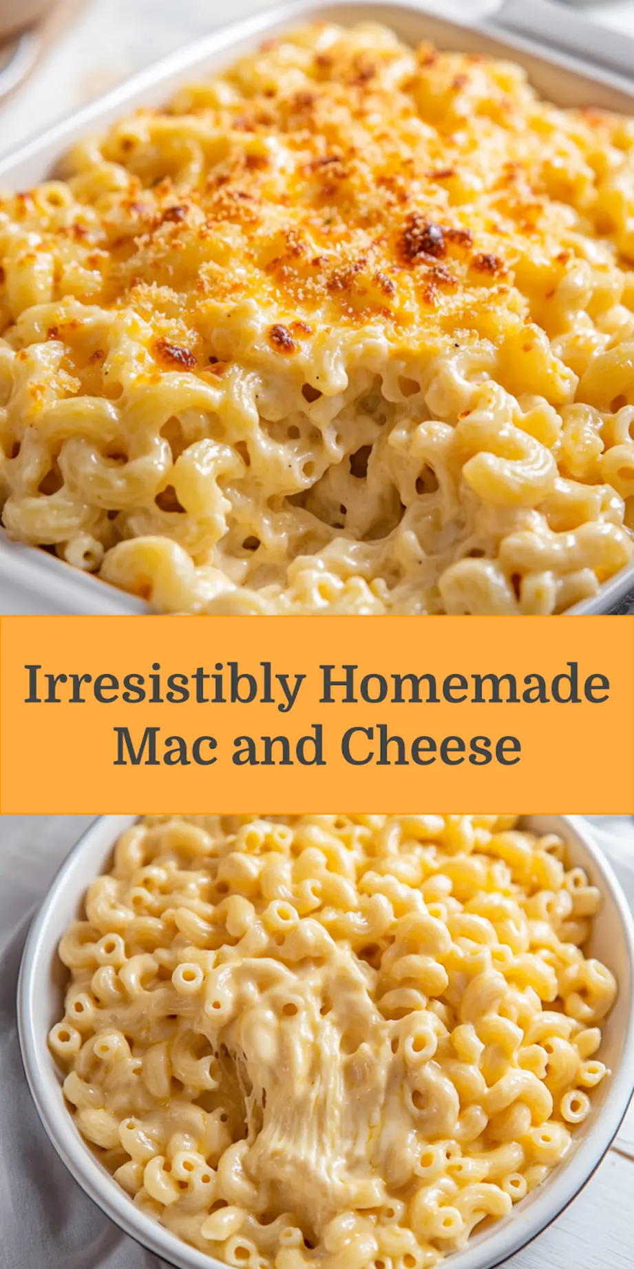Golden baked homemade mac and cheese in a baking dish