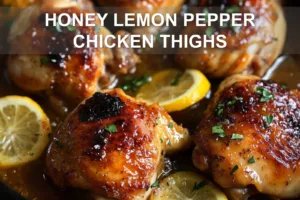 HONEY LEMON PEPPER CHICKEN THIGHS centered hero view, clean and uncluttered