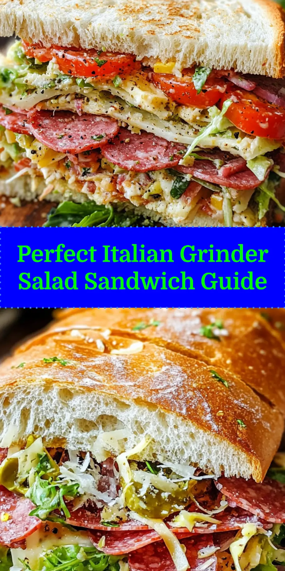Italian Grinder Salad Sandwich Recipe with Best Flavor 4 ITALIAN GRINDER SALAD SANDWICH centered hero view, clean and uncluttered_pin