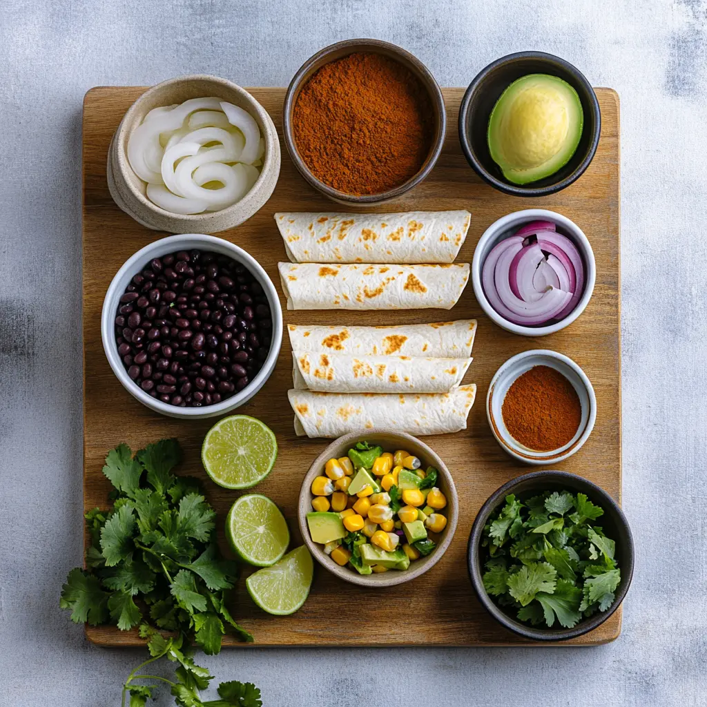 10-MINUTE VEGAN BURRITO WRAPS centered hero view, clean and uncluttered