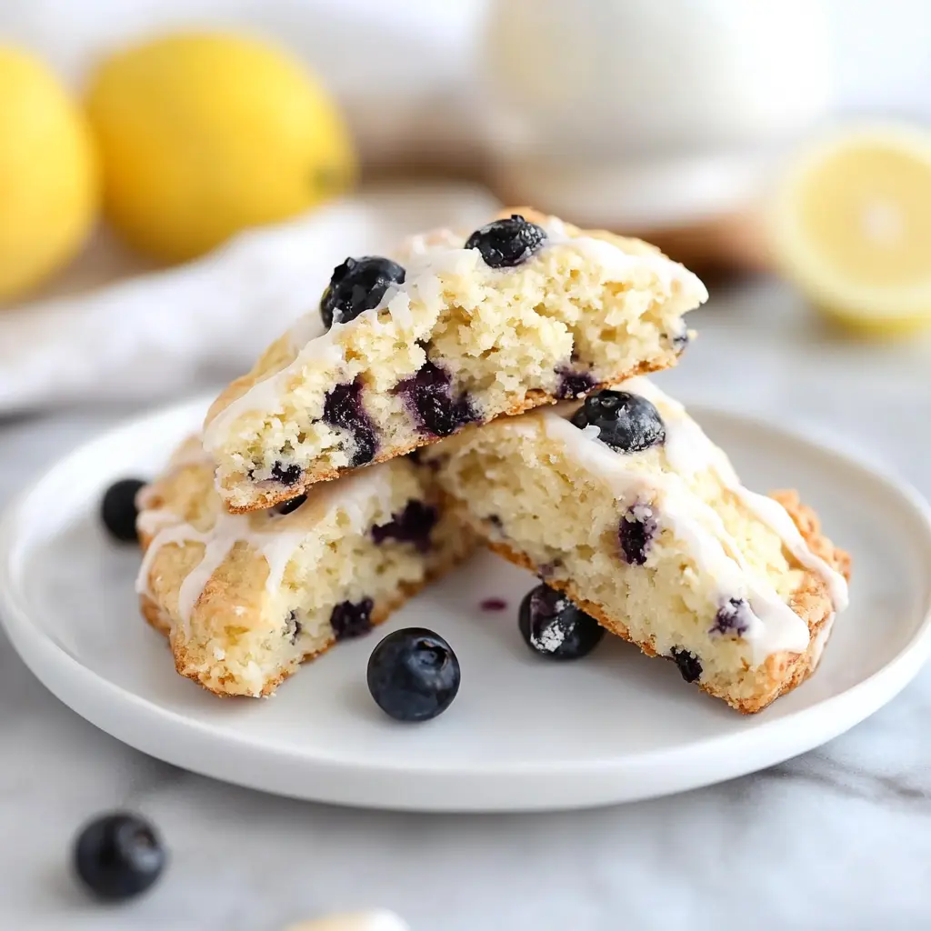 AMAZING LEMON BLUEBERRY SCONES centered hero view, clean and uncluttered