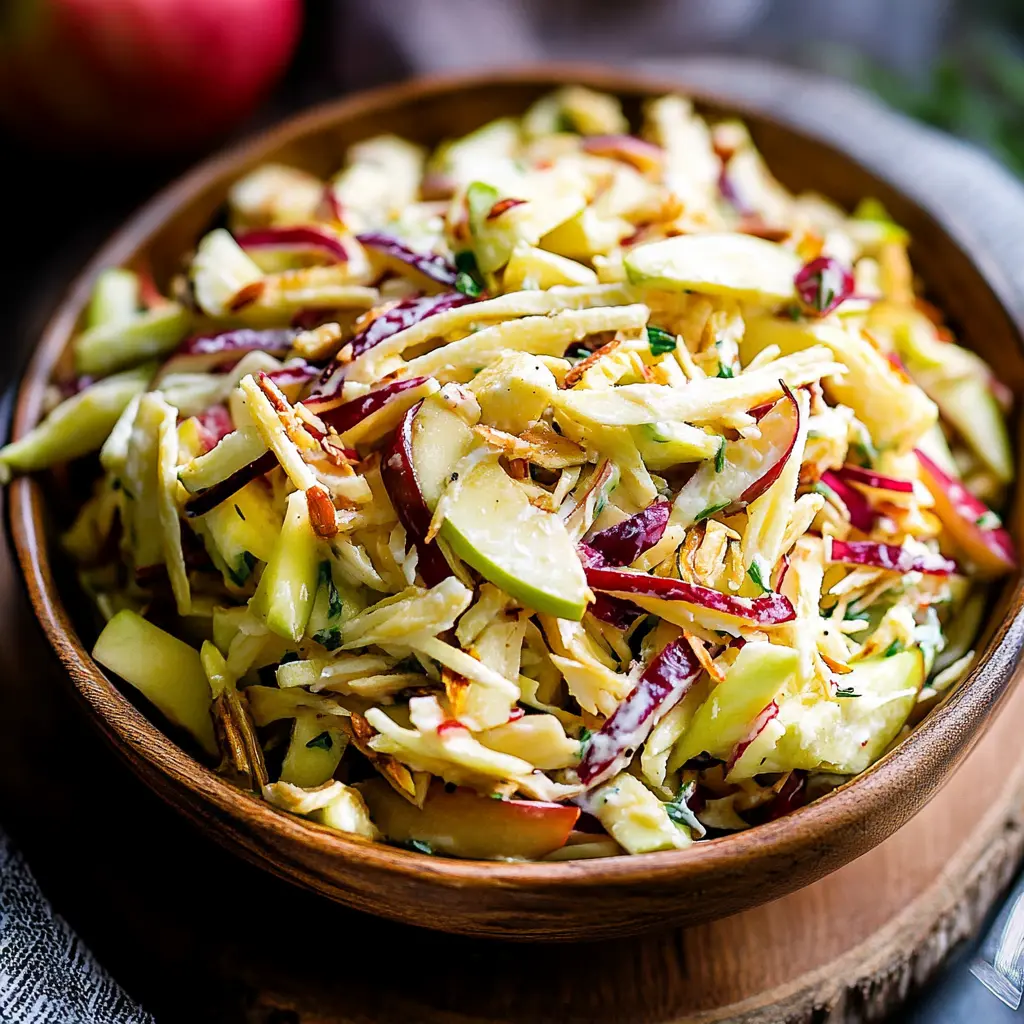 Apple coleslaw centered hero view, clean and uncluttered