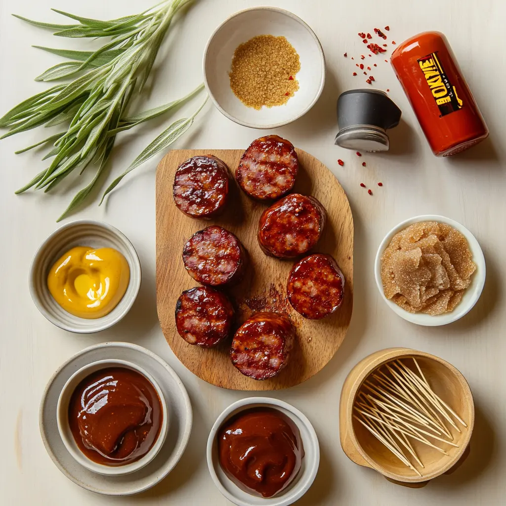 BBQ Sausage Bites ingredients laid out for preparation