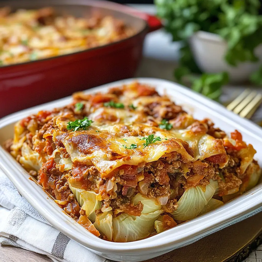 CABBAGE ROLLS CASSEROLE centered hero view, clean and uncluttered