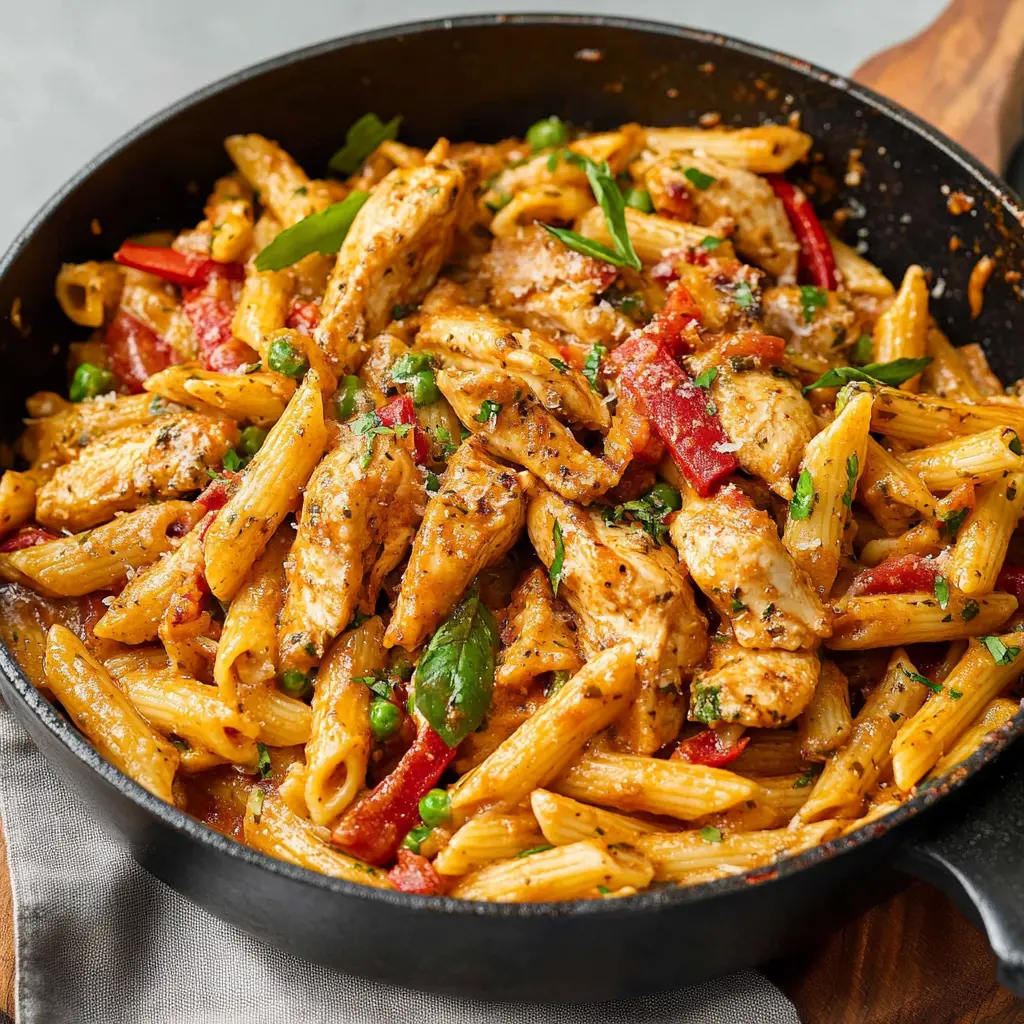 CAJUN CHICKEN PASTA centered hero view, clean and uncluttered