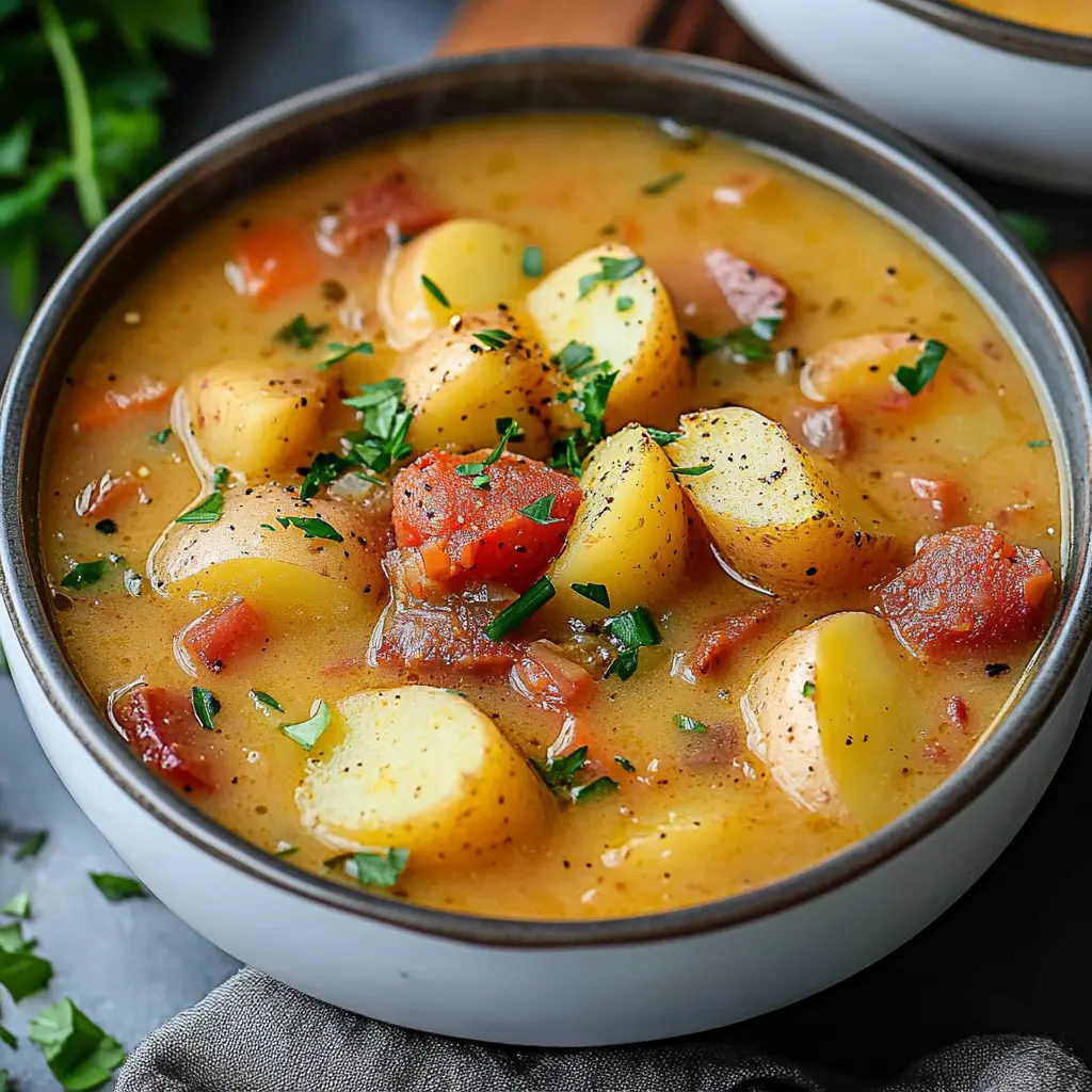 CAJUN POTATO SOUP centered hero view, clean and uncluttered