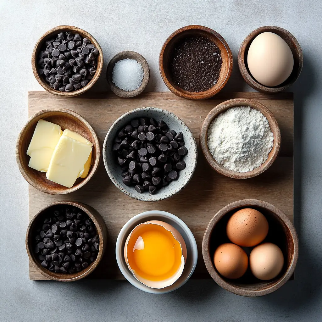 Chewy chocolate chip cookies ingredients displayed neatly