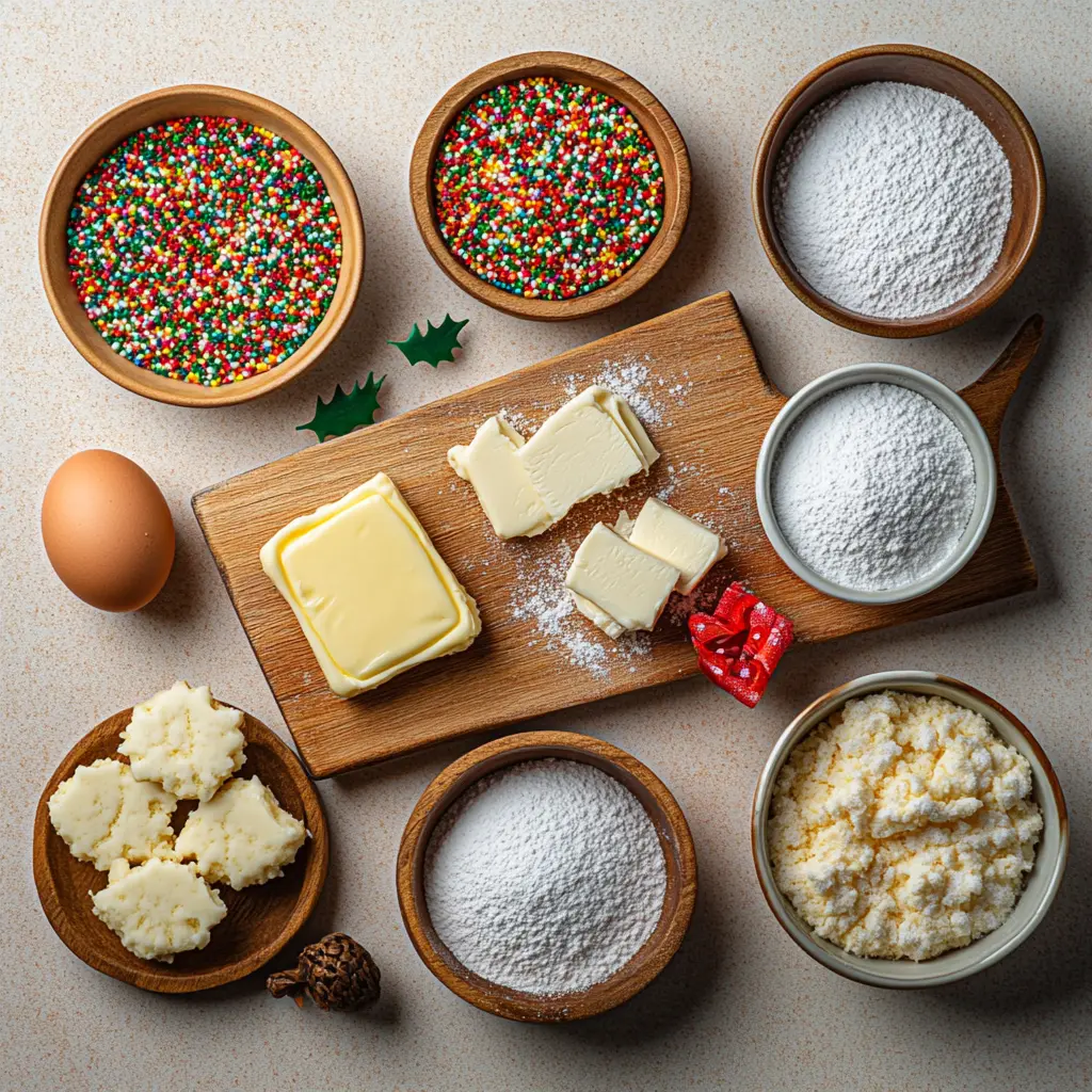 CHRISTMAS GOOEY BUTTER COOKIES centered hero view, clean and uncluttered