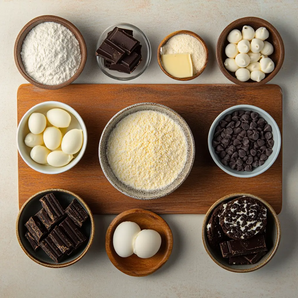 Ingredients for Cookies Cream Cookies laid out neatly