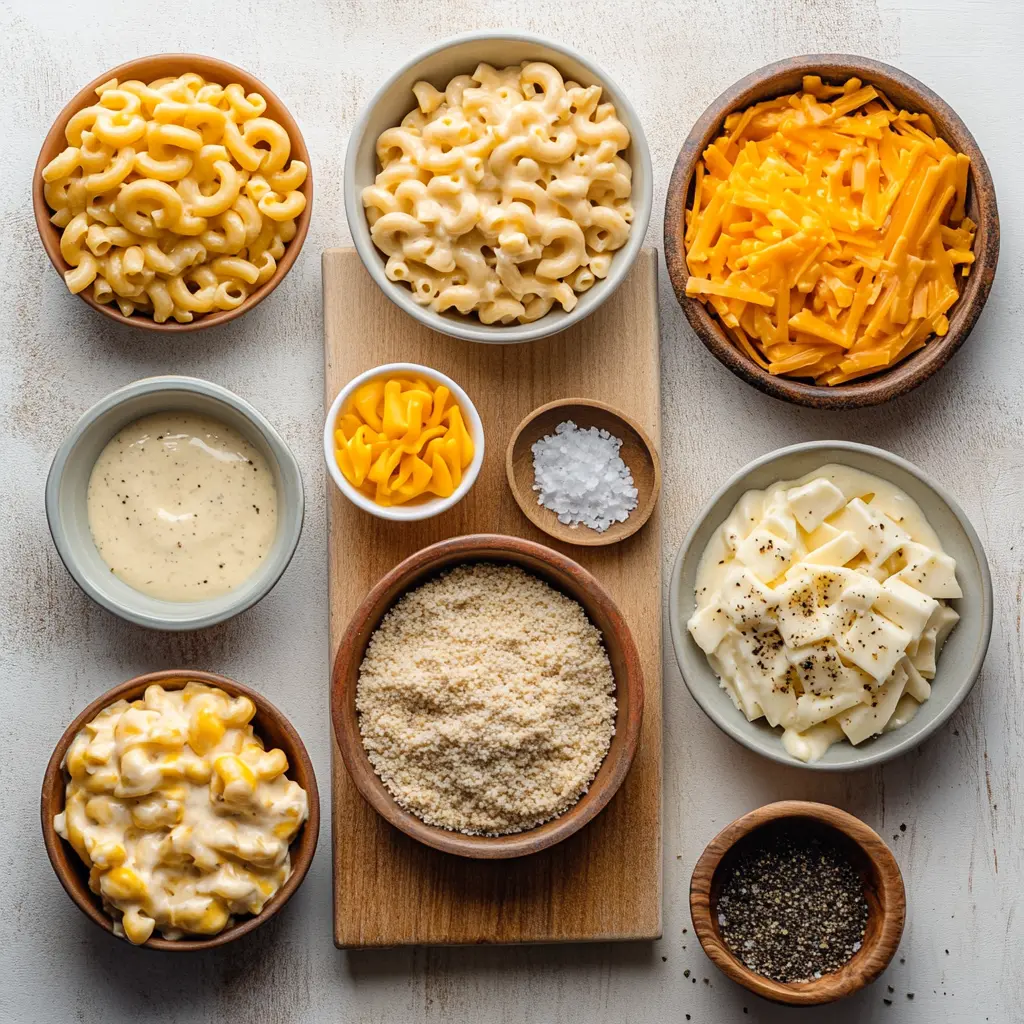 CREAMY BAKED MAC AND CHEESE RECIPE centered hero view, clean and uncluttered