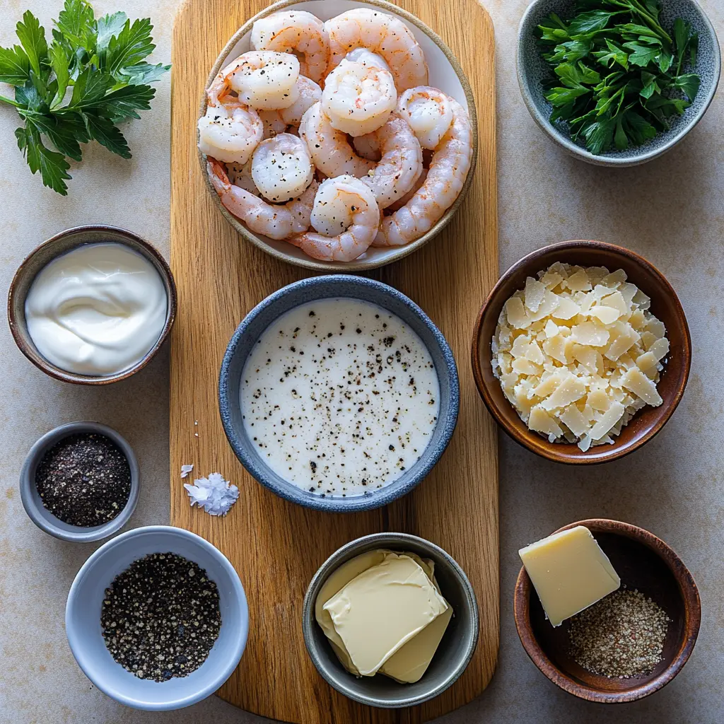 CREAMY GARLIC SHRIMP centered hero view, clean and uncluttered