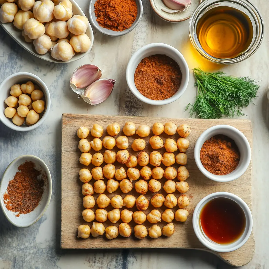CRISPY ROASTED CHICKPEAS centered hero view, clean and uncluttered